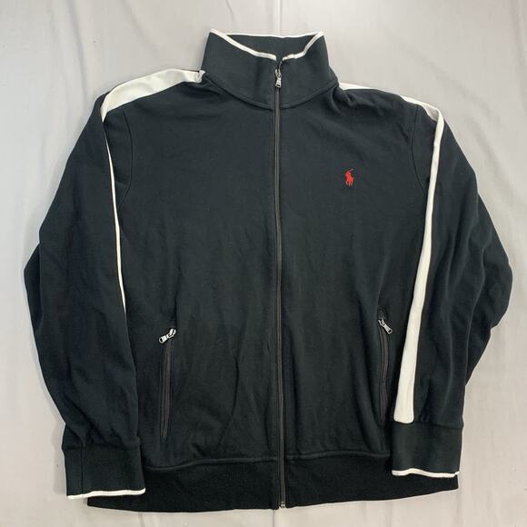 Polo Ralph Lauren Jacket Mens XL Black White Full Zip Track Cotton Red Pony Logo - Picture 1 of 9